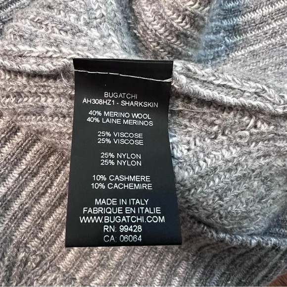 Bugatchi Italy Grey Merino Wool Cashmere Half Zip Knit Sweater L - Picture 7 of 8